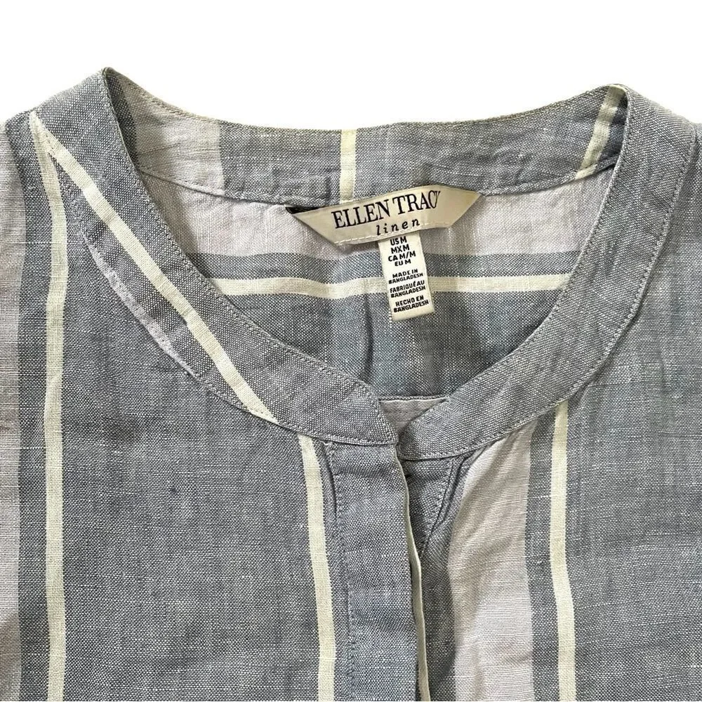 ELLEN TRACY Linen Sleeveless Blouse Striped
Blue White M - Picture 6 of 8